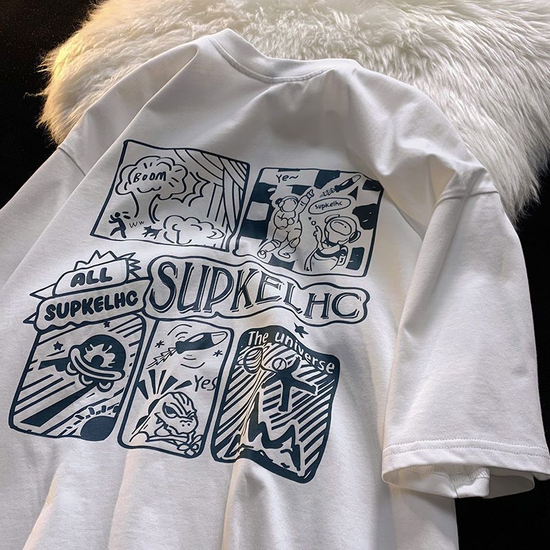 COD 2026 เสื้อยืดแขนสั้นผู้ชายผู้หญิง Retro อเมริกันพิมพ์รอบคอหลวม All-Match คู่สวมใส่ ins Street สว