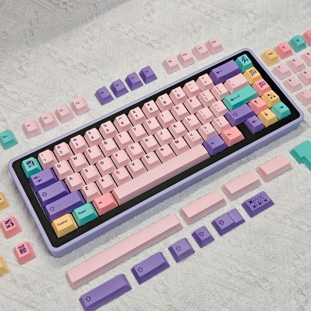 ชุดปุ่มกด Starry Unicorn สีชมพูสีม่วง Colorway 143 คีย์ PBT Dye Sublimation คีย์บอร์ดเครื่องกล Keycaps