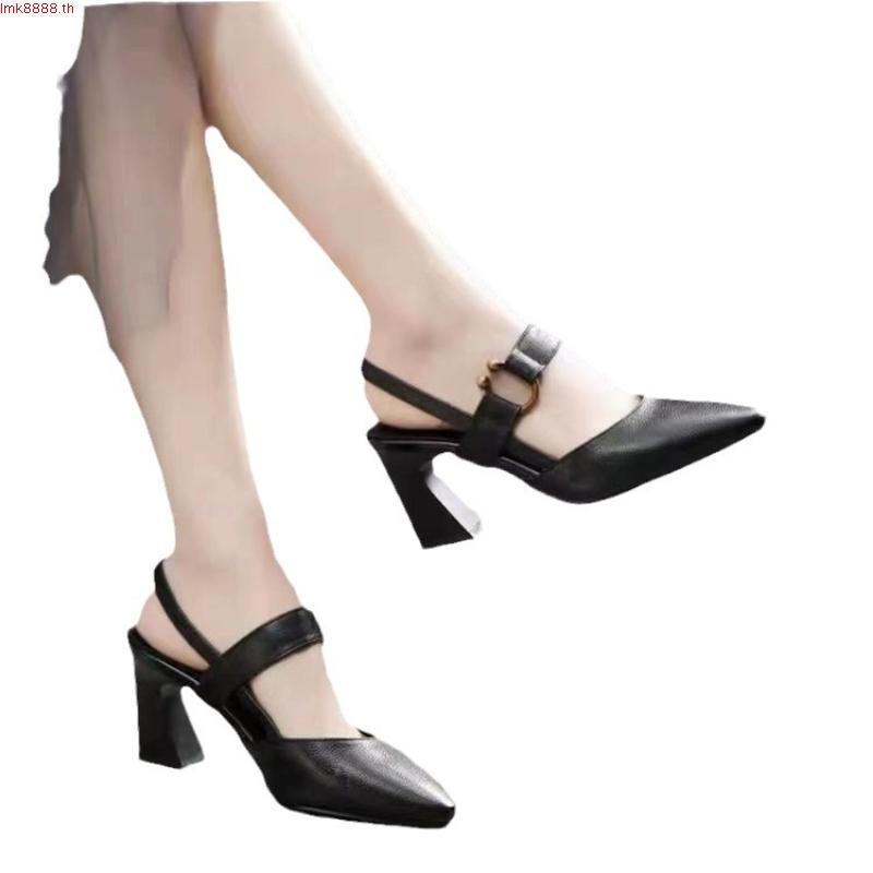 รองเท้า ne na รองเท้าส้นสูงนางงาม รองเท้าแตะหนังนิ่มหัวแหลมของผู้หญิง