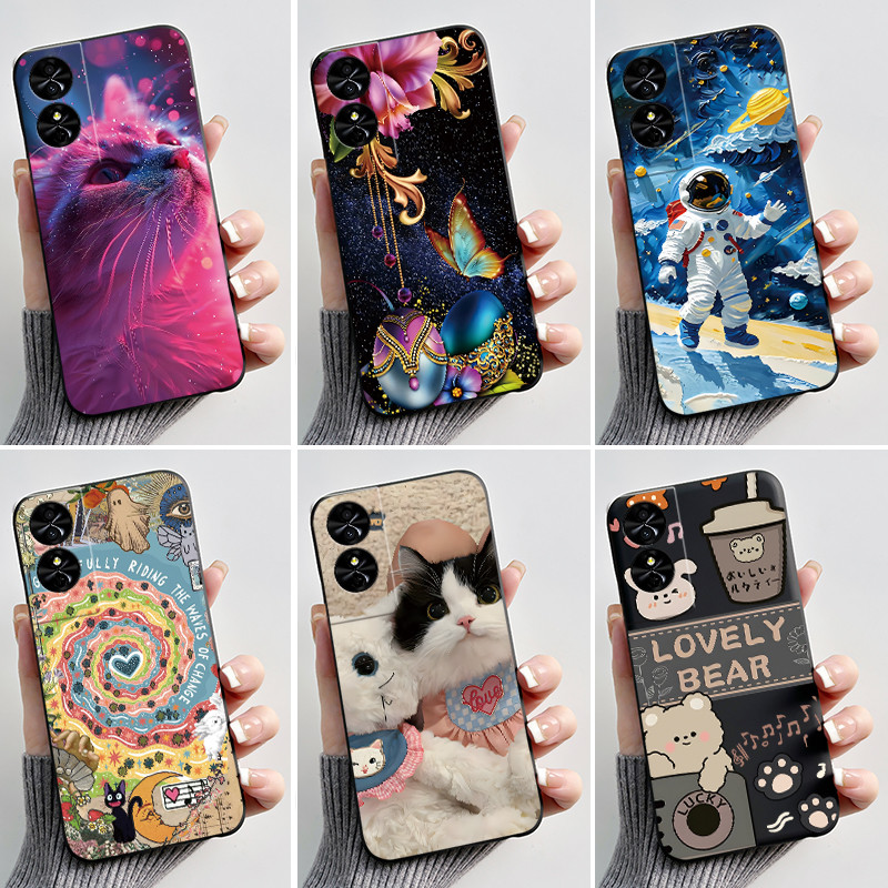 ปลอกสําหรับ TCL 40 Nxtpaper 4G / TCL 50 SE เคสโทรศัพท์ความงามแมวน่ารักนักบินอวกาศสีดําซิลิโคนอ่อนนุ่มกันกระแทกฝาหลัง