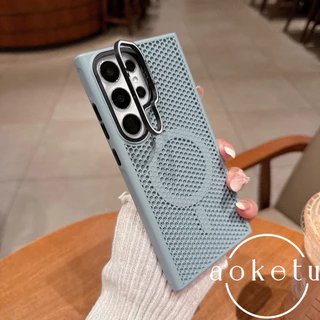 SAMSUNG เหมาะสําหรับSamsung S25 Ultraเคสโทรศัพท์โลหะเลนส์S24 Ultraแม่เหล็กดูดS23 Ultraรังผึ้งBreathableกระจายความร้อนS25 soft Edge drop S24 frosted S23 hard cov