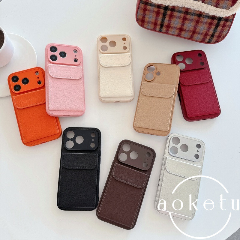 ที่ใส่บัตรลายลิ้นจี่ขั้นสูงเหมาะสําหรับแอปเปิ้ล17โปรแม็กซ์เคสโทรศัพท์ผู้ถือบัตรไอโฟน15แบบบูรณาการ16กระเป๋าใส่เหรียญ14การจัดเก็บเต็มหนังหุ้ม
