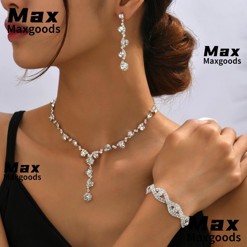 ชุดเครื่องประดับพลอยเทียม 2/3 ชิ้น ประกอบด้วยสร้อยคอลูกปัดคริสตัล พร้อมต่างหูและสร้อยข้อมือ เหมาะสำหรับงานแต่งและงานเฉลิมฉลอง