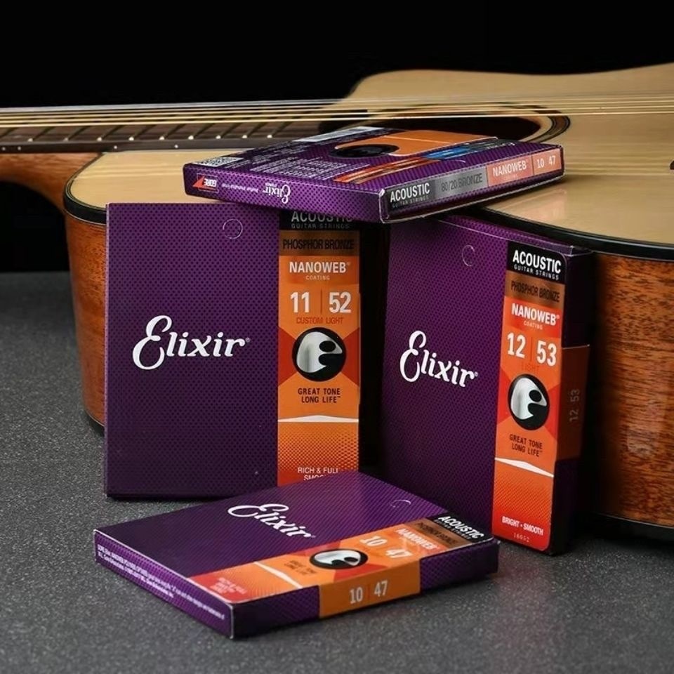 (1แถม1)Elixir Nanoweb Phosphor Bronze สายกีต้าร์โปร่ง Elixir Acoustic Guitar String