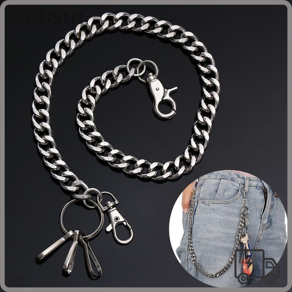 WUSHI Pant Jean พวงกุญแจโลหะ Punk Rock Key Chains คลิป Biker Link
