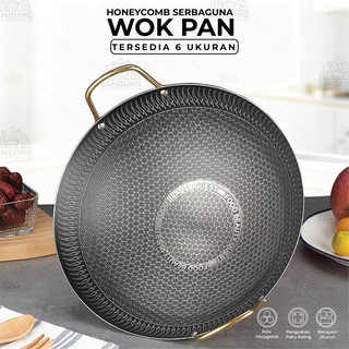 Wokpan Honeycomb Kuali Wajan Anti Lengket Tumis Goreng Ukuran 22cm 24cm 26cm 28cm 30cm 32cm 36cm 40cm Stainless Steel Multifungsi