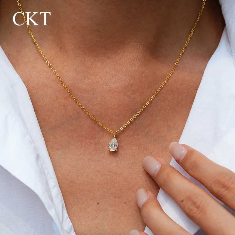 CKT 1ct Water Drop Pear Shape จี้ 14K Gold Diamond Moissanite สร้อยคอศาสนาเครื่องประดับ Fine สร้อยคอ