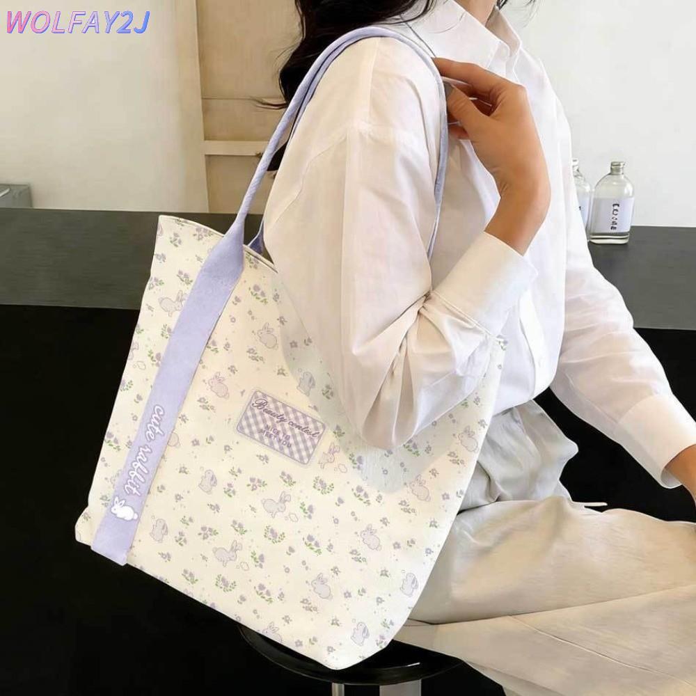 กระเป๋าโท้ต WOLFAY2J ทำจากผ้าแคนวาส ดีไซน์ลายการ์ตูนกระต่าย สามารถใช้เป็นถุงอาหารกลางวันและพกพาสะดวก