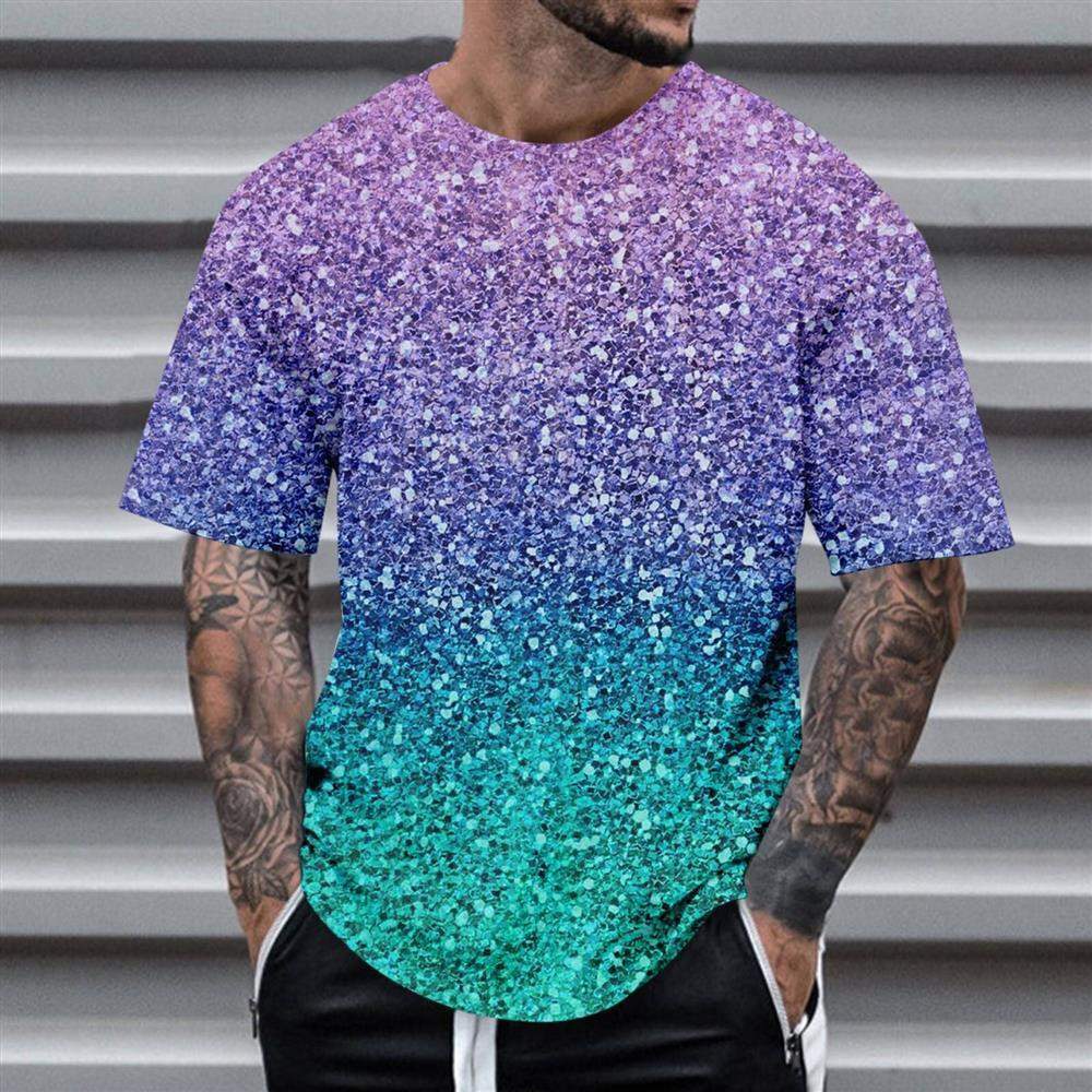 เสื้อยืดชายฤดูร้อนแบบเลื่อม 3D กะพริบระยิบระยับ