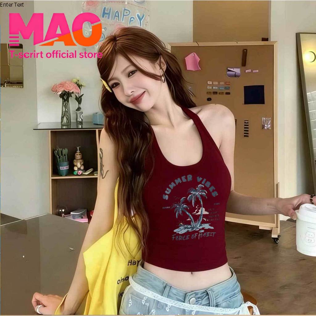 COD✅ (จัดส่งในกรุงเทพฯ) MAO Shop ❗ เสื้อกล้ามผู้หญิง สีพื้น พิมพ์ลาย ไม่มีแขน เสื้อสายคอหลังเปิด ยืดหายได้ GB14