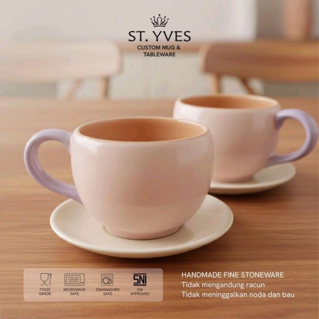 St Yves Ceramic Saucer Cup Gift Set Round Really Cup and Saucer Tea and Coffee