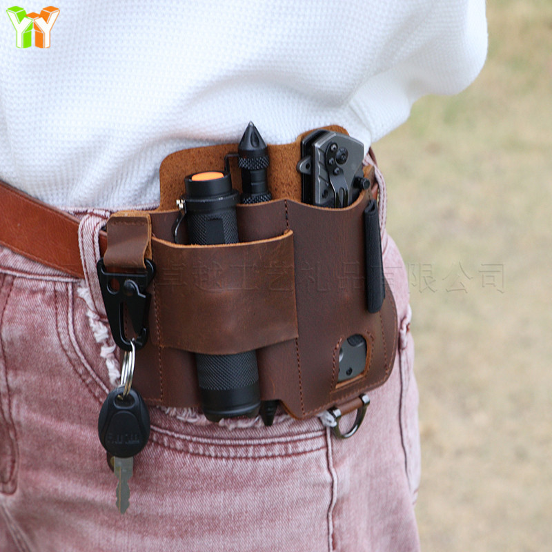 Multifunctional tool set portable leather tool storage waist bag EDC Tactical Tool Bag Flashlight Ho