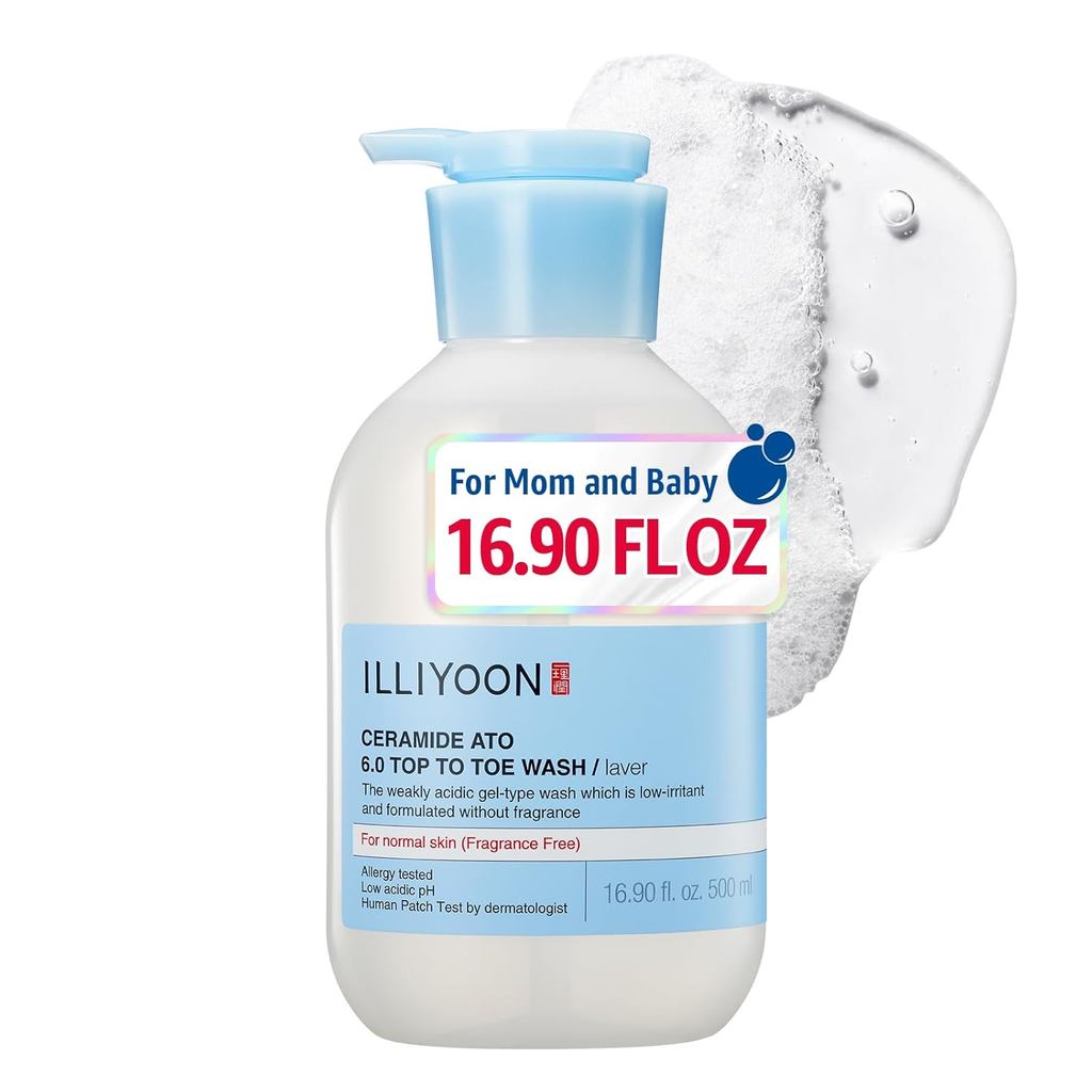 Illiyoon Ceramide Ato 6.0 Top to Toe Wash - Mild Cleanser for Baby body, 16.9 Fl Oz (500ml)