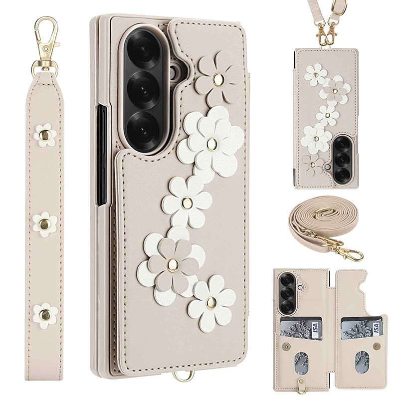ใหม่สําหรับ Samsung Galaxy Z Fold 7 เคสโทรศัพท์ Fold7/6/5/4 เชือกแขวนปลอกหนังใส่การ์ด Fold7 anti dro