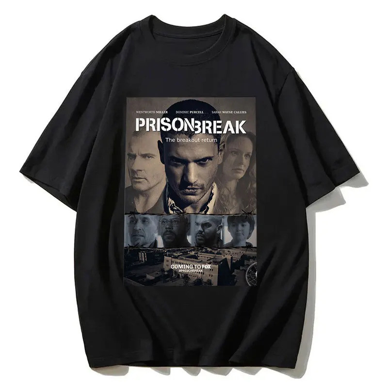 เสื้อยืดวินเทจผู้ชาย ลายซีรีส์ Prison Break เสื้อผ้าสไตล์ Y2K ลายไมเคิล สโคฟิลด์ เสื้อยืดสตรีทแวร์พิ
