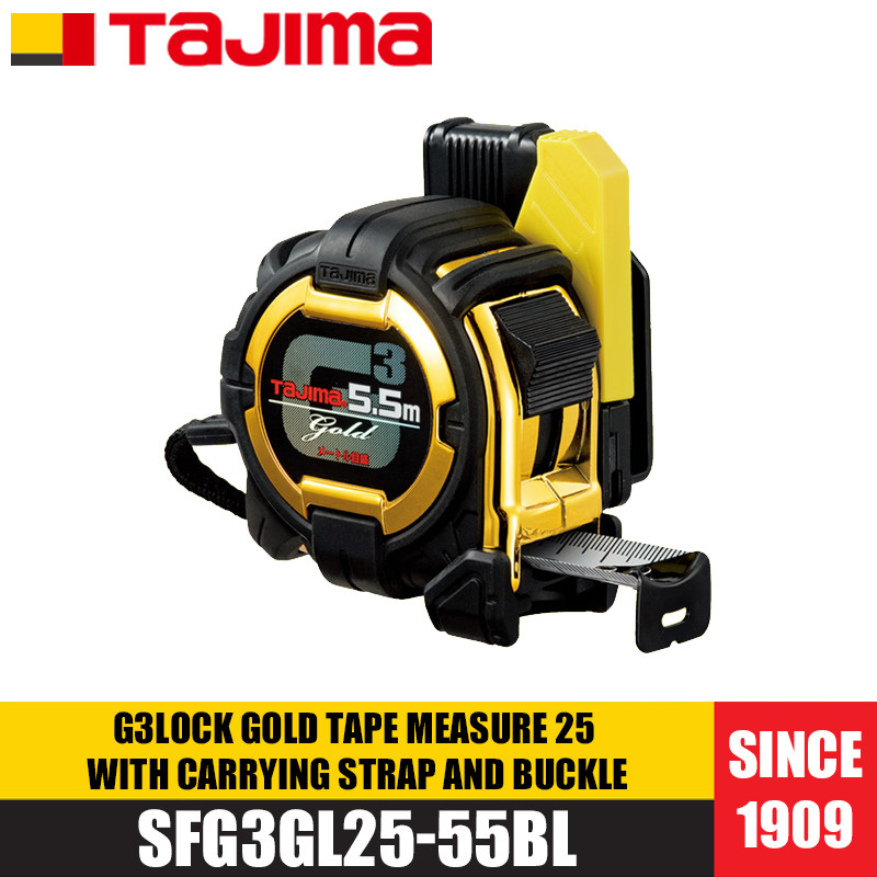 Tajima 1001-1880/SFG3GL25-55BL G3LOCK เทปวัดทอง 25 พร้อมสายพกพาและหัวเข็มขัด