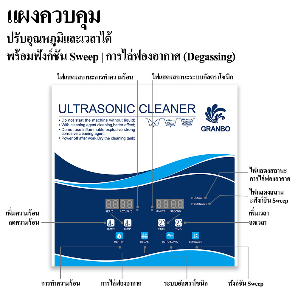 Granbo 1.3L/3.2L เครื่องทำความสะอาดอัลตราโซนิก พร้อมระบบตั้งเวลาแบบดิจิตอล พร้อมกลไกทำความร้อนที่ปรับได้ แผงวงจรทำความสะอาดอัลตราโซนิกสำหรับเครื่องมือทันตกรรม ราคา ถูกที่สุด ดีลบีเคเค แกลเลอรีภาพที่ 3