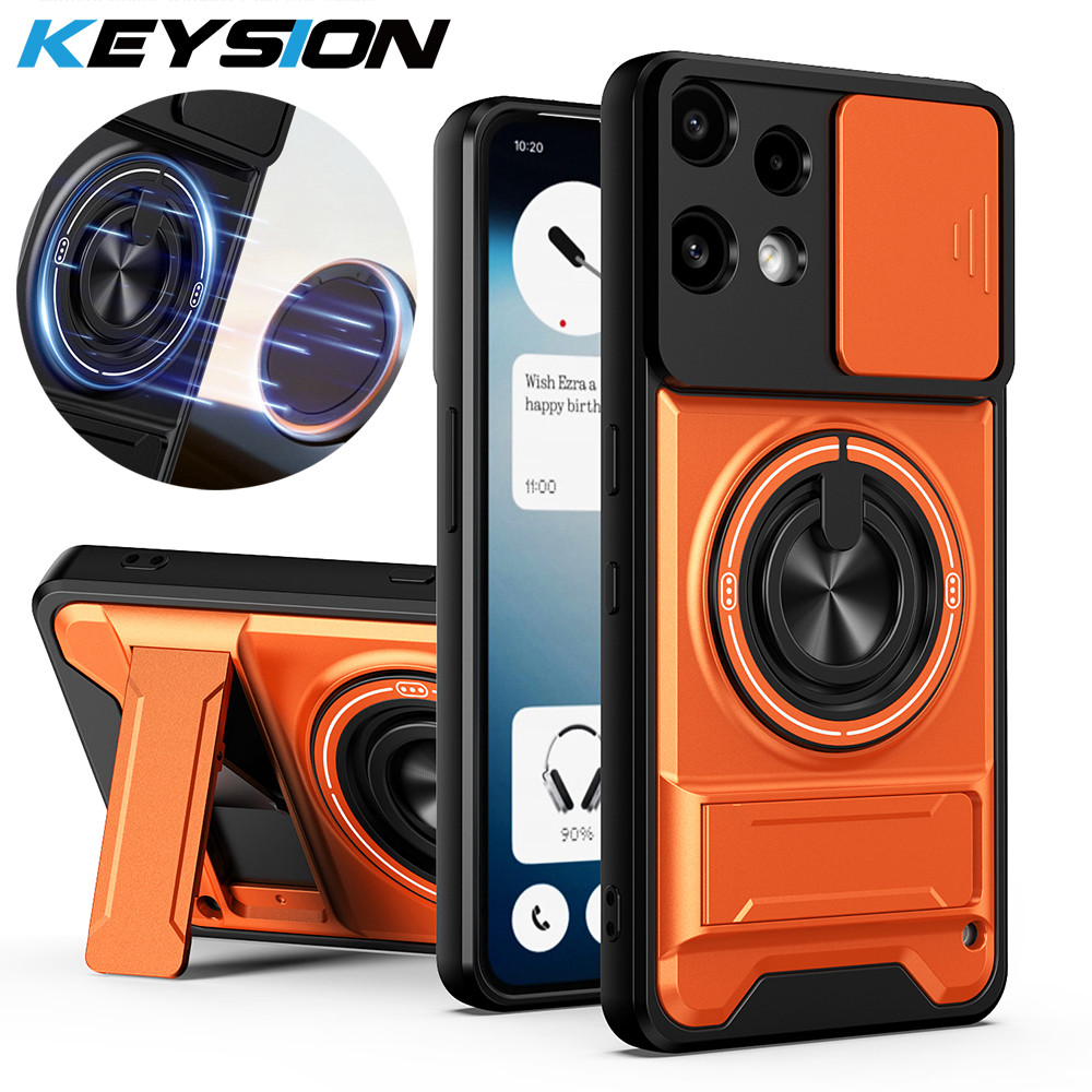 KEYSION เคสโทรศัพท์แม่เหล็กสําหรับโทรศัพท์ไม่มีอะไร 3A Lite สไลด์กล้องป้องกันขาตั้งขวา 360° แหวน ฝาห