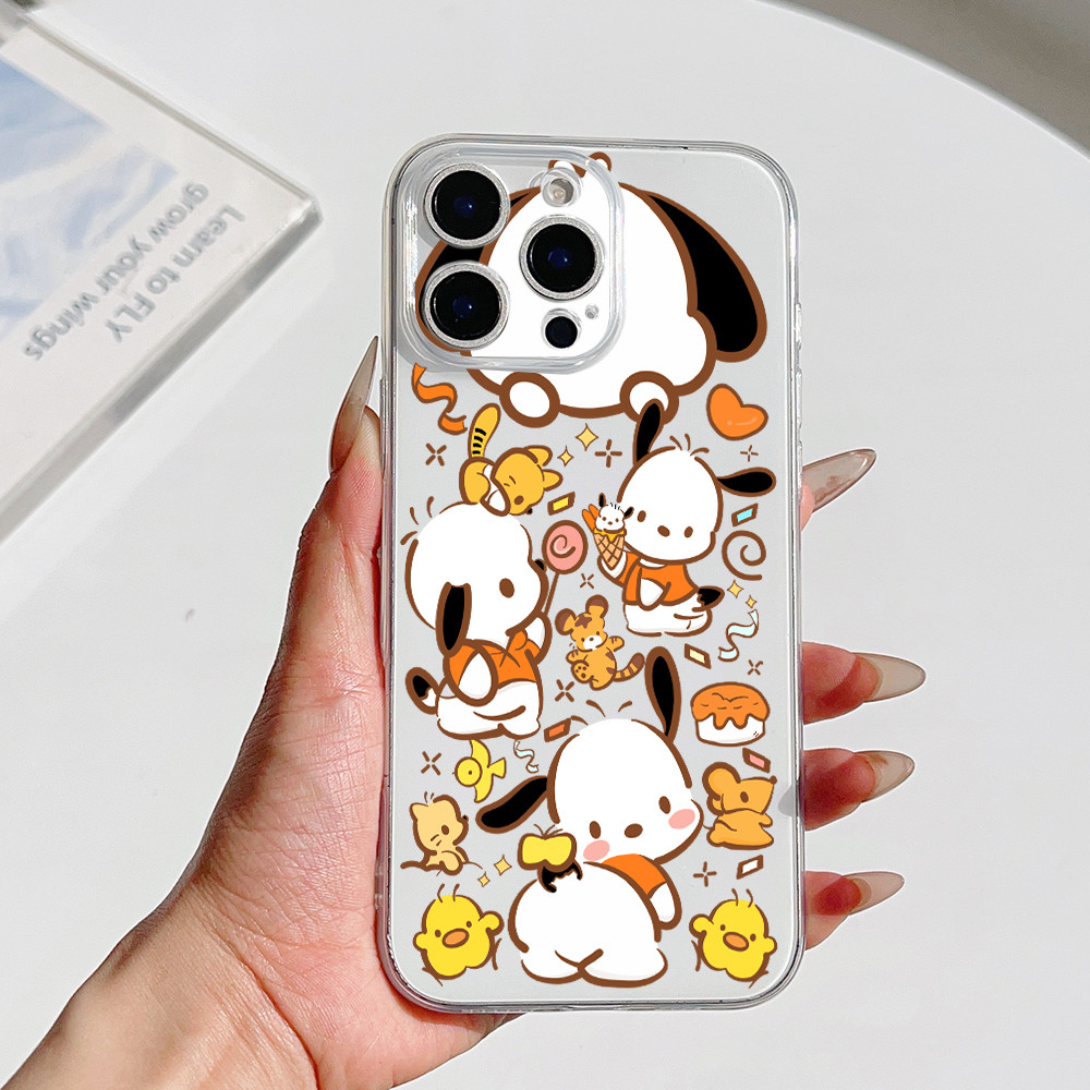 Sanrio Pochacco Kawaiiสีส้มDoodleเคสโทรศัพท์สําหรับIPhone 17 16 15 14 13 12 11 Pro Max/Plus 17air 16E 13 12 MINI XS MAX XR X 7 8 Plus SE 2020 Healing WINDฝาครอบป้องกัน – โปรปัง