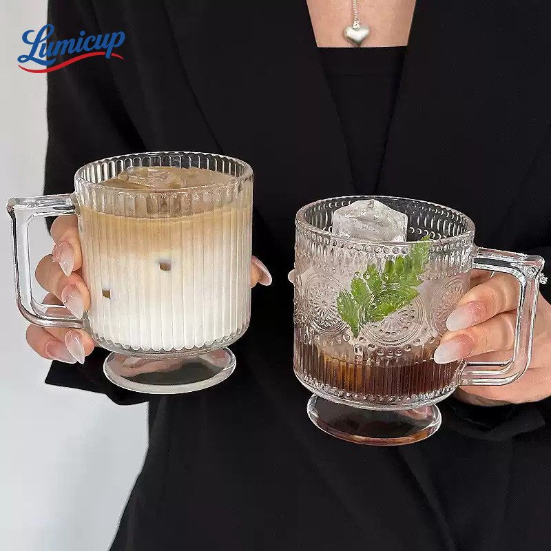 แก้วมือถือลายวินเทจ 3 สไตล์ | แก้วกาแฟเย็น น้ำผลไม้ ค็อกเทล | อุปกรณ์คาเฟ่สุดหรูถ่ายรูปสวย