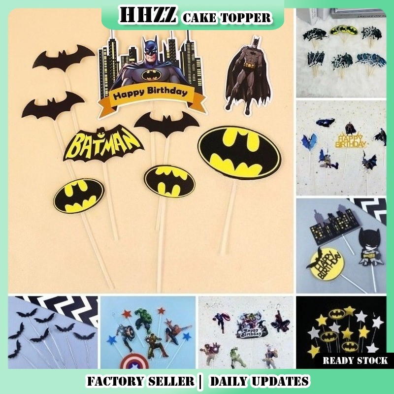 Batman Themed Happy Birthday Cake Topper Set - ตกแต่งเค้กซูเปอร์ฮีโร่สําหรับงานปาร์ตี้วันเกิดสําหรับเด็ก