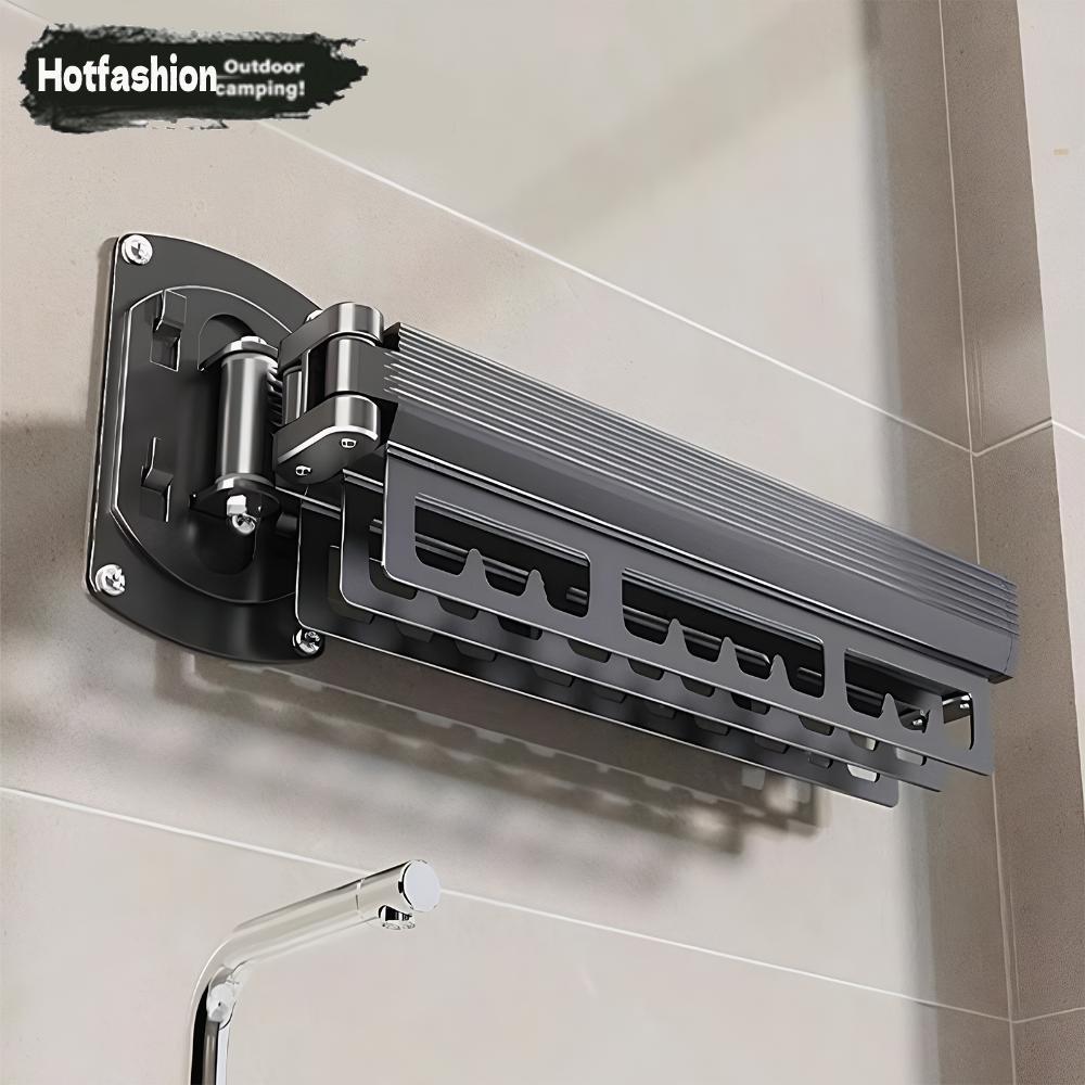 ราวตากผ้าติดผนัง Tri-Fold Retractable Rack ที่มองไม่เห็นพับแขวนเสื้อผ้า Multi-Function สําหรับระเบียงซักรีดห้องน้ํา