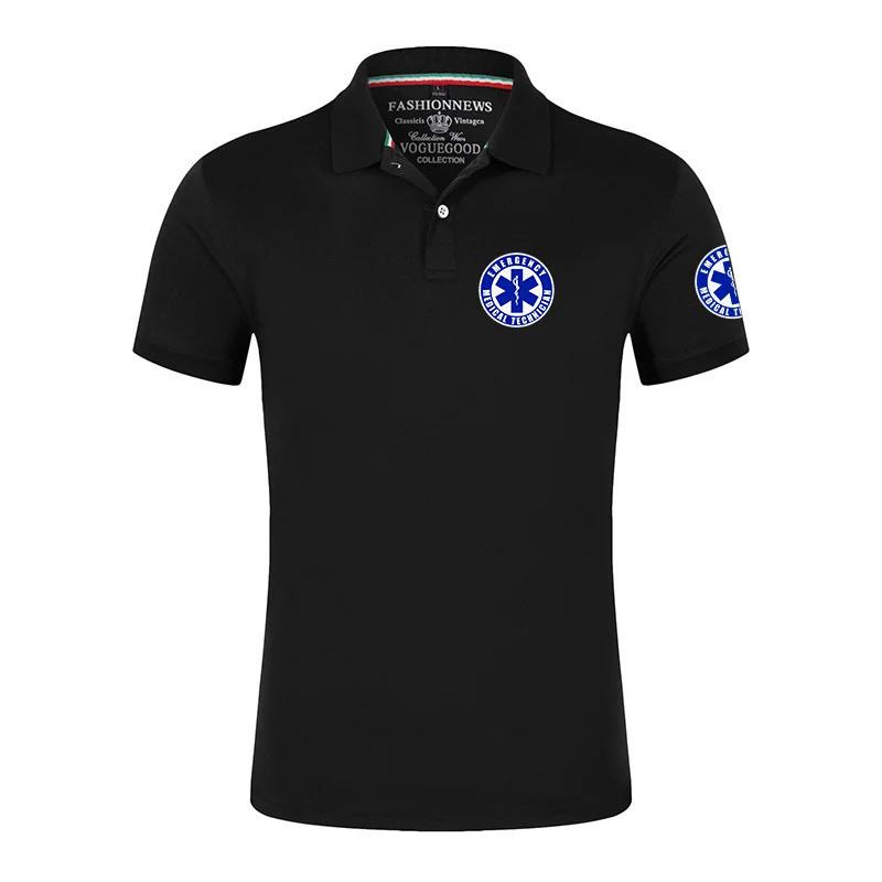 เสื้อยืดแฟชั่นทันสมัยสำหรับเจ้าหน้าที่รถพยาบาลฉุกเฉิน EMT เสื้อโปโลลำลองสไตล์ธุรกิจ คอปก แขนสั้น