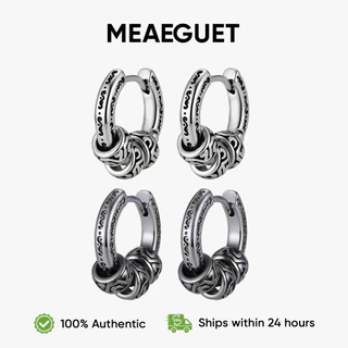 MG Tangcao Pattern ต่างหูห่วงสีดํา Hypoallergenic Hip Hop Rock Style Cool อินเทรนด์สําหรับผู้ชายผู้หญิง