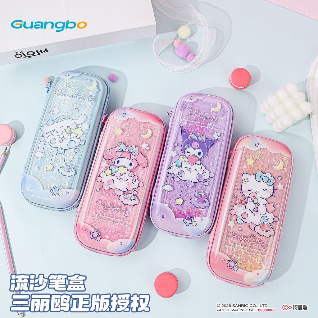{BB} [Guangbo] Sanrio Kuromi Glitter กล่องเครื่องเขียนกล่องดินสอสาวกระเป๋าดินสอมัลติฟังก์ชั่นนักเรียนมูลค่าสูง