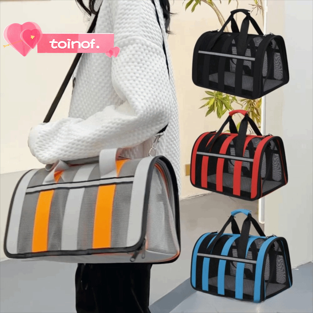 TOINOF Pet Outing Bag, Single Shoulder Breathable Mesh Pet Carrier Bag, Pet Accessories Nylon Foldin