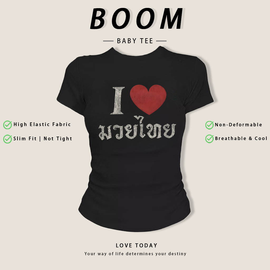 เสื้อยืดผู้หญิง Baby Tee ลาย I มวยไทย ทรงกระชับ รูปที่ 3