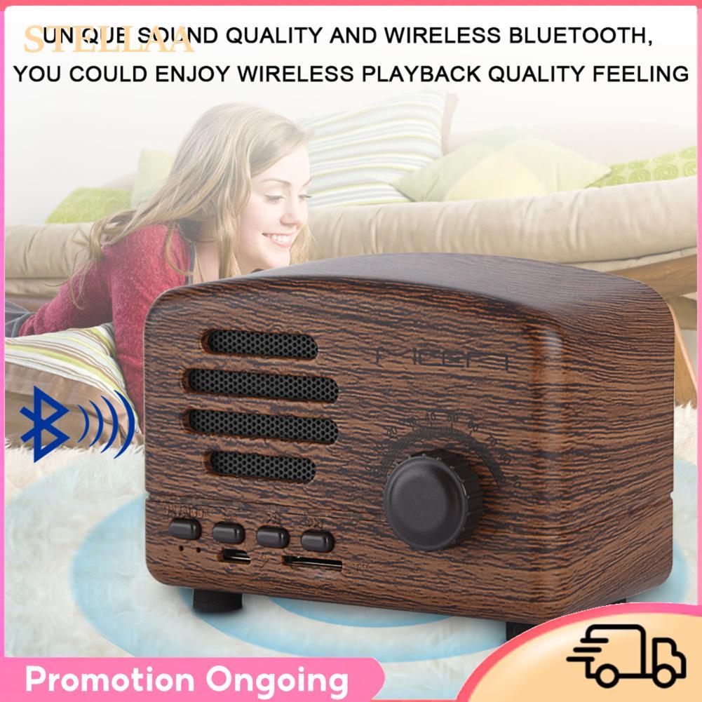 Stellaa BT ลำโพงไม้แบบพกพา Retro Desktop BASS สเตอริโอวิทยุ FM รองรับ USB TF Card Fit สำหรับ Travel Home Beach ห้องน้ำกลางแจ้ง
