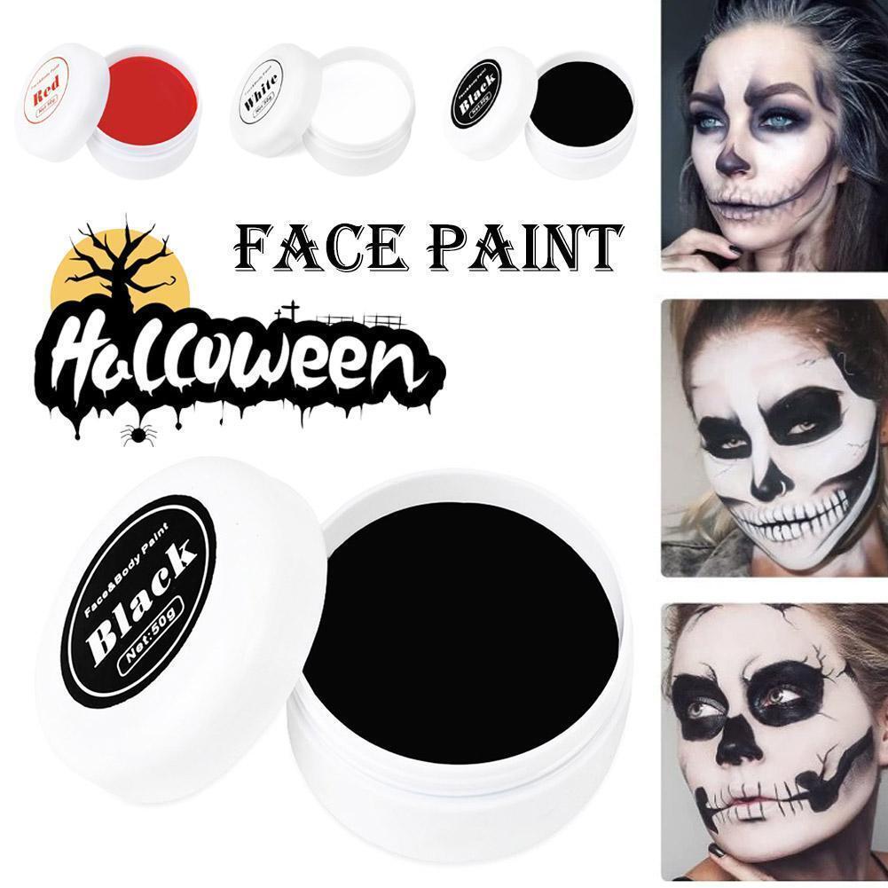 TE สาเหตุ☆สินค้าspot50ml Body Paint สีดําและสีขาวเด็กแต่งหน้าแต่งหน้า Body Halloween Face และ O3p5