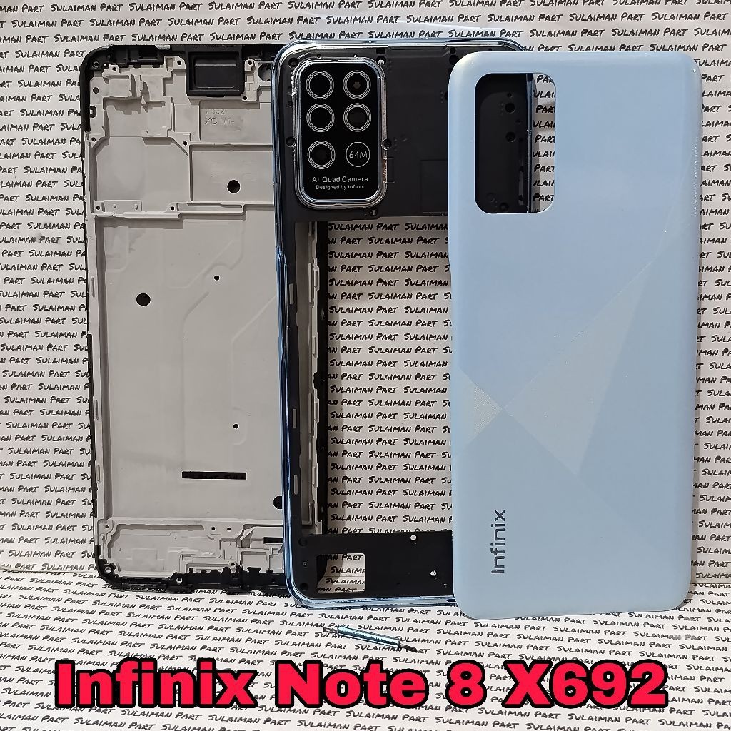 TOMBOL Infinix Note 8 X692 Backdoor Housing Casing + Bezzel Ring Camera Glass + Frame Lcd Base Exter