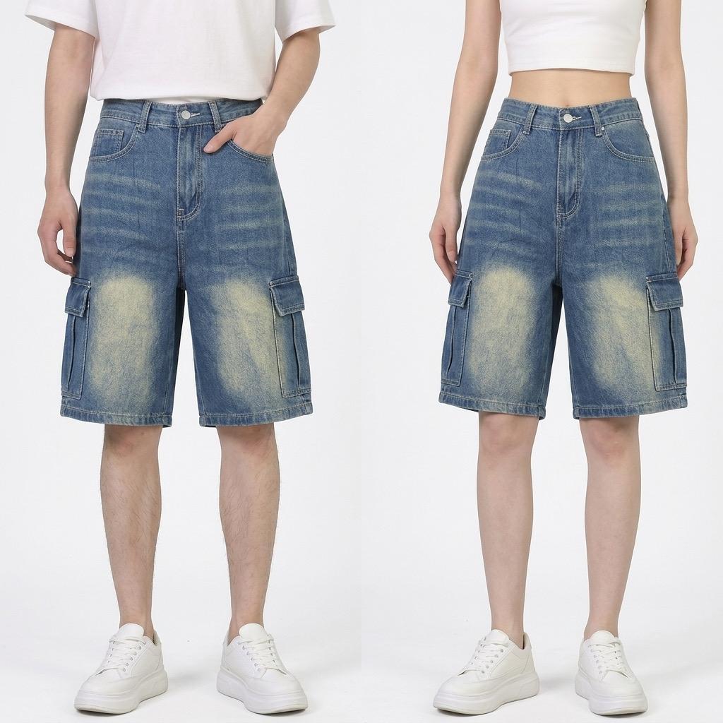 MAX JEANS กางเกงยีนส์สามส่วนทรงคาโก้ กางเกงยีนส์สามส่วนทรงคาโก้ 6 กระเป๋า เอวสูง สียีนส์ แต่งเฟด 68021