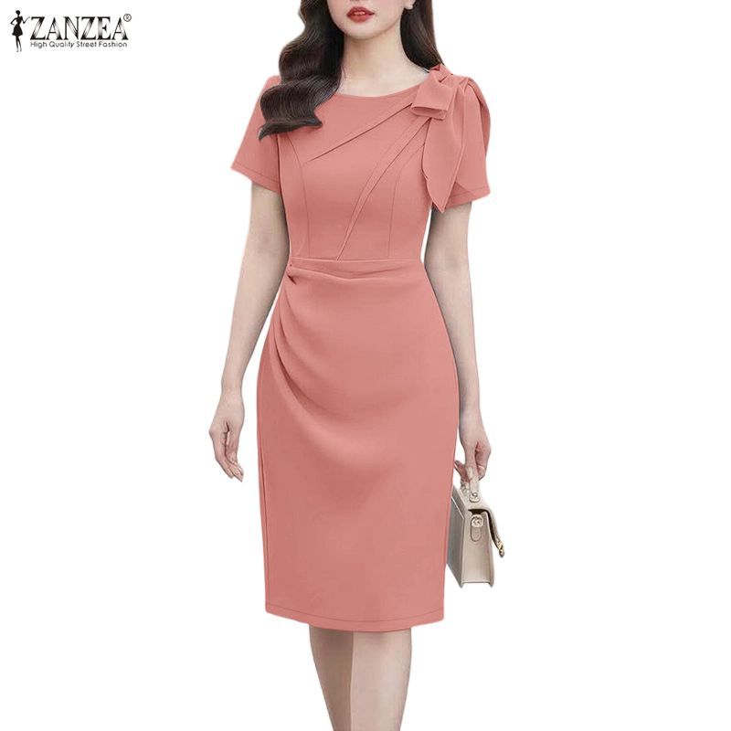 ZANZEA ชุดเดรสแขนสั้นทรงสลิม สไตล์เกาหลีหรูหรา