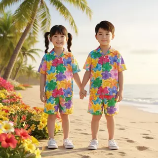 ชุดเด็กฮาวาย เซ็ตเสื้อ+กางเกง ผ้าไหมอิตาลี อายุ 1–8 ปี พร้อมส่ง