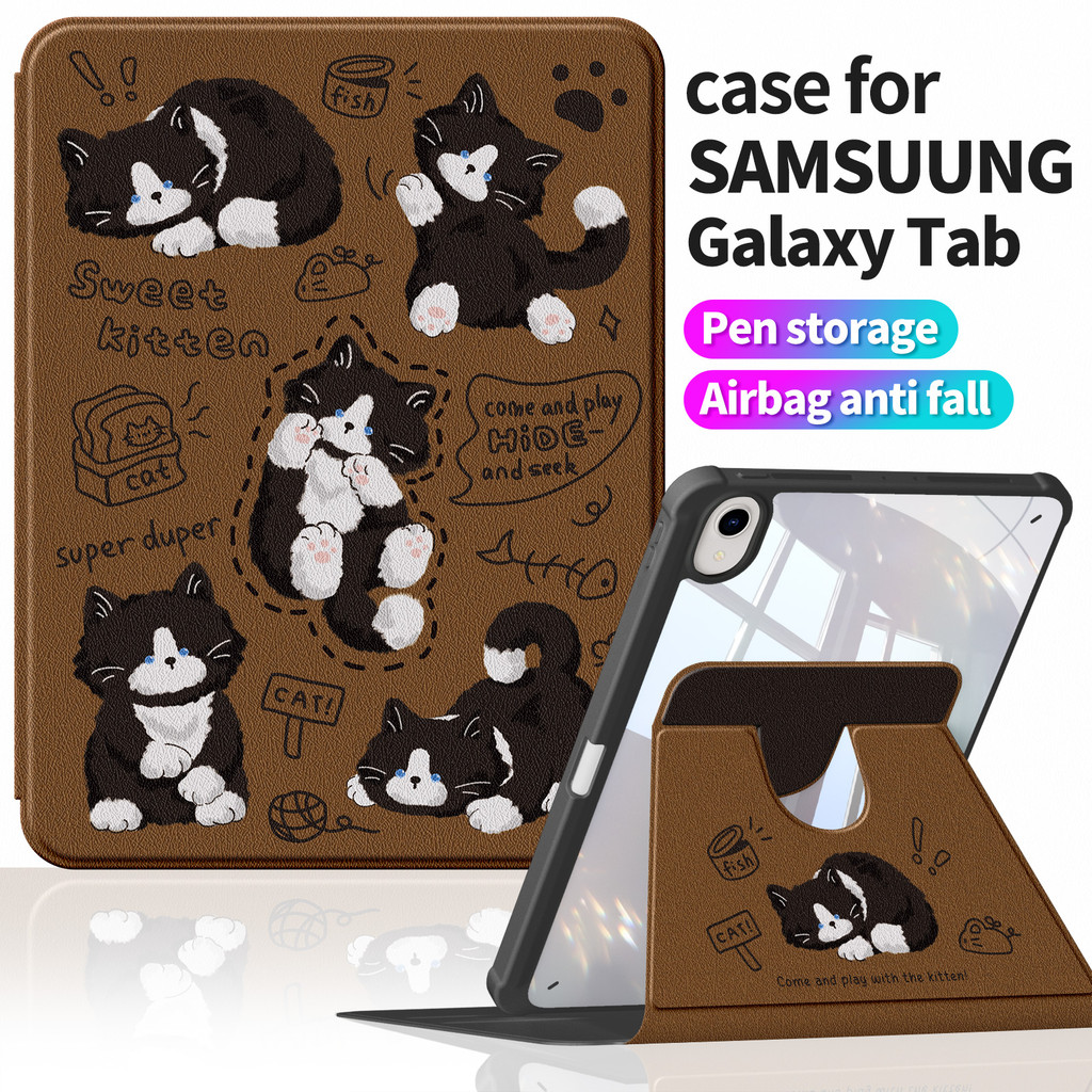 เคสทนต่อการสึกหรอสําหรับ Samsung Tab S9 FE+ Plus 12.4" | Tab S10 FE+ 13.1" หนังเทียมน่ารักเรียบง่าย | ขาตั้ง360 | Tab S9 FE 10.9" Tab A9+ 360° A1318 เซ็กส์ทอย牛猫