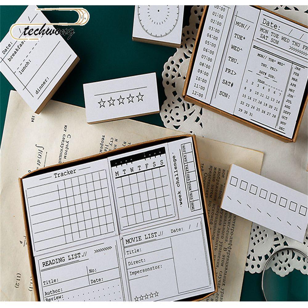TECHWONG Journal แสตมป์ชุด, ไม้รายเดือนตารางรายวัน, Scrapbooking เครื่องเขียนฟังก์ชั่น Habit Tracker