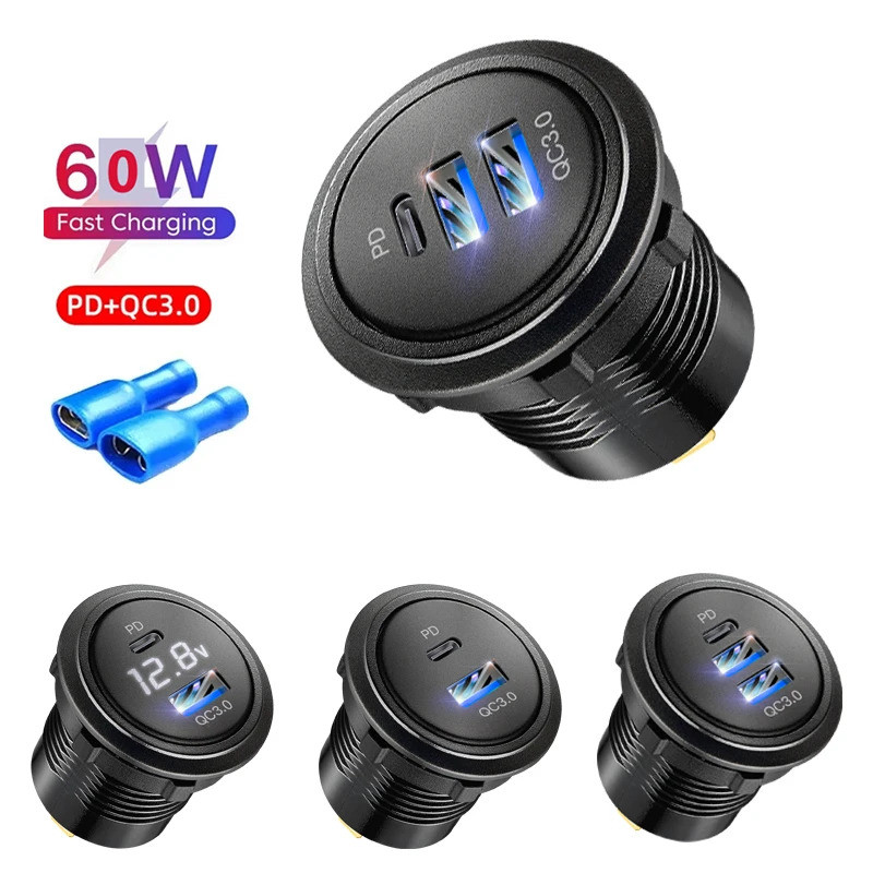 12v usb pd รถ marine Charger ซ็อกเก็ต QC3.0 และ PD ประเภท C 3 พอร์ต Car Charger อะแดปเตอร์สําหรับ bm