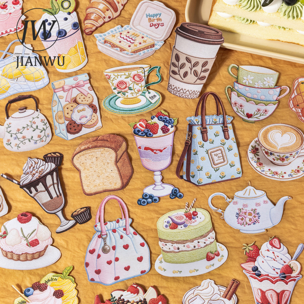 JIANWU Dairy Notes Series เย็บปักถักร้อยวินเทจกาแฟเค้กภูมิทัศน์วัสดุ Collage สติกเกอร์ Creative DIY Journal เครื่องเขียน