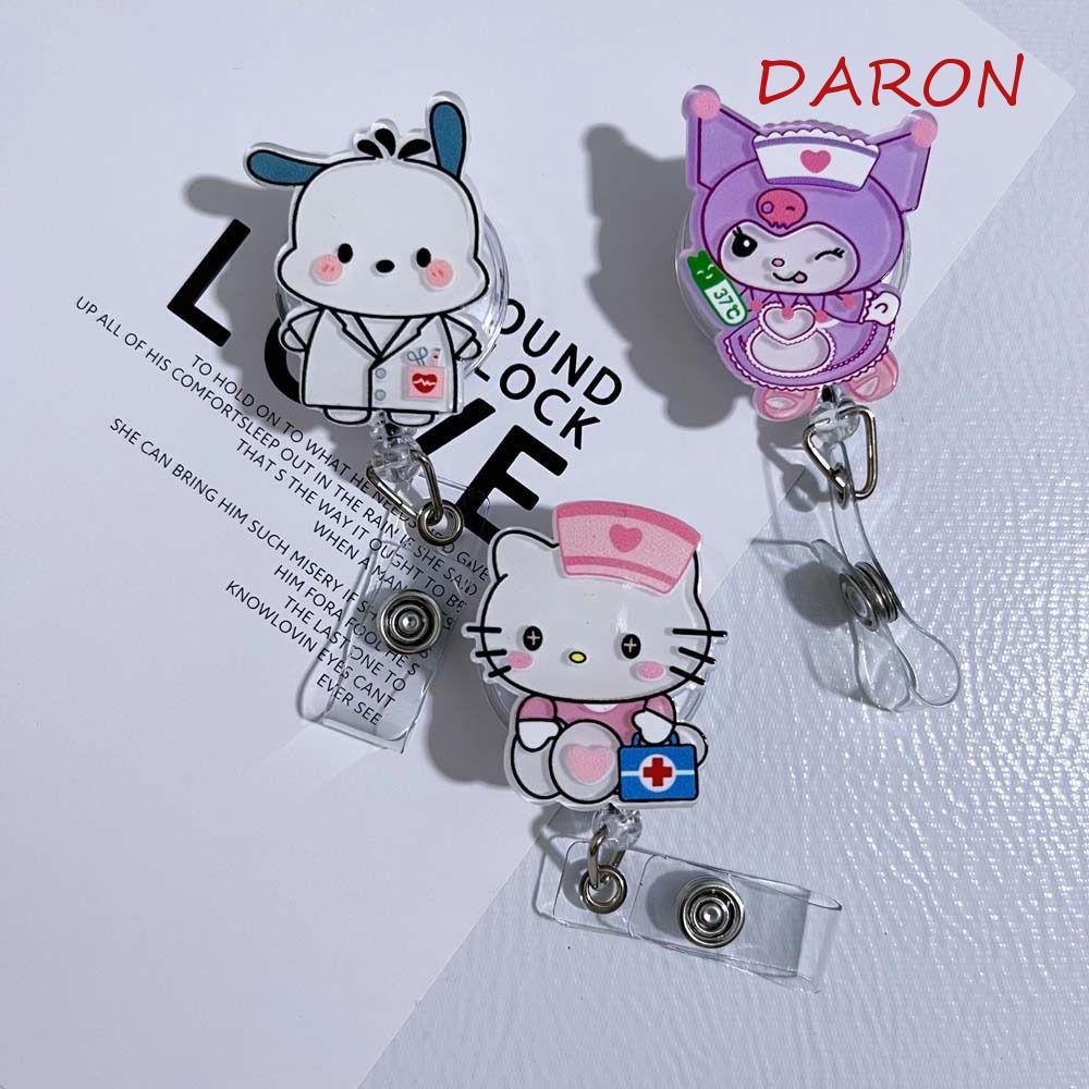 DARON Retractable Badge Reel, Pochacco Easy ดึงหัวเข็มขัด ID Card คลิป,อุปกรณ์สํานักงาน Pass Card Ka
