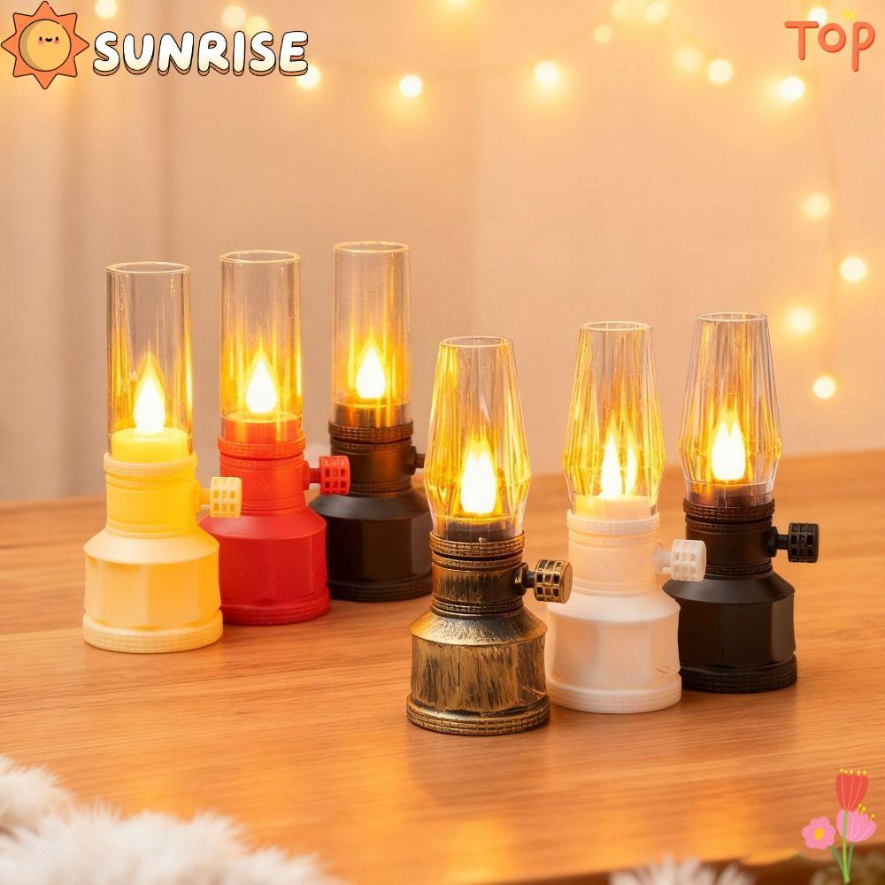 โคมไฟน้ำมันก๊าดน้ํามันอิเล็กทรอนิกส์ SUNRISE, โคมไฟตั้งโต๊ะใช้แบตเตอรี่, พร้อมไฟ LED ส่องสว่างในยามคริสต์มาส