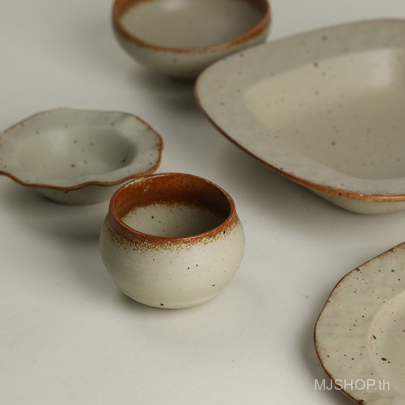 [คลังสินค้าพร้อม] MJshop Tablewareสโตนแวร์ทําด้วยมือญี่ปุ่นในครัวเรือน Retro ชามเซรามิคจานชามก๋วยเตี