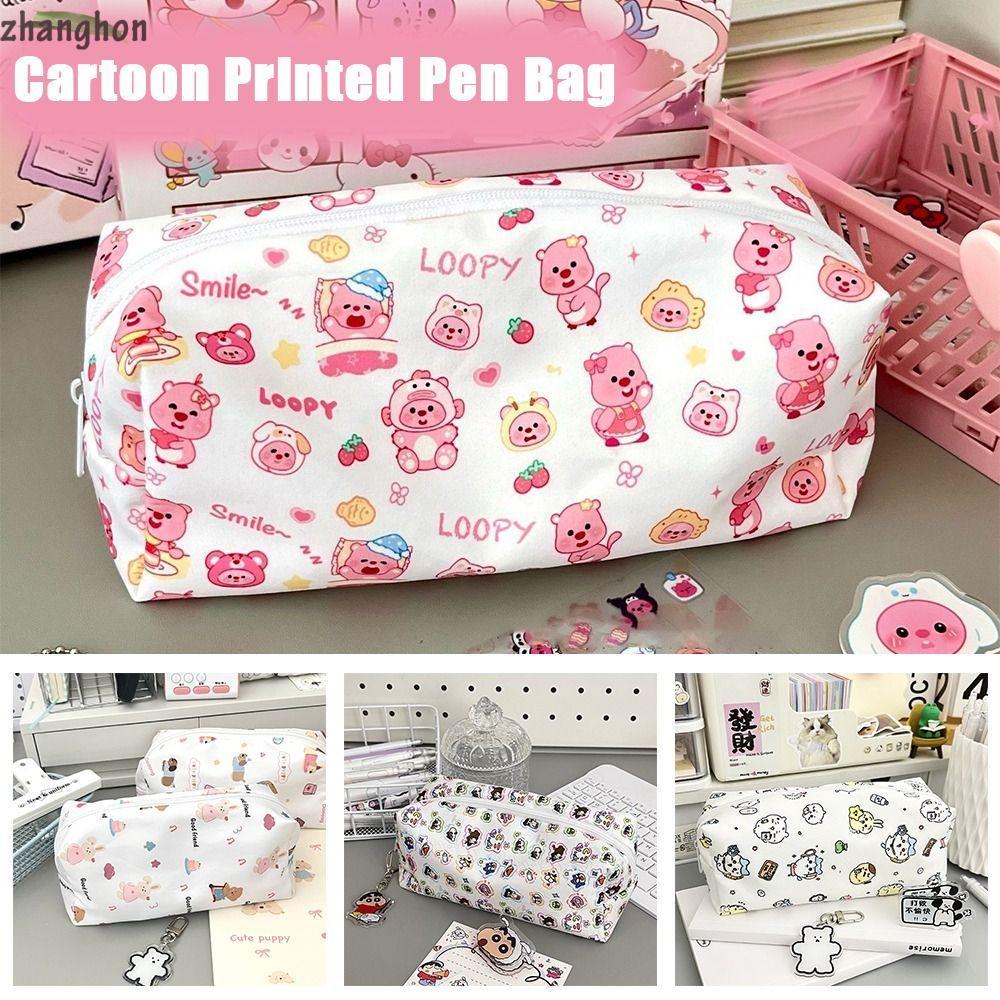 ZHANGHONG กระเป๋าปากกา, ผ้าใบดินสอความจุขนาดใหญ่, การ์ตูนกลับไปที่โรงเรียนของขวัญ Loopy/Crayon Shin-
