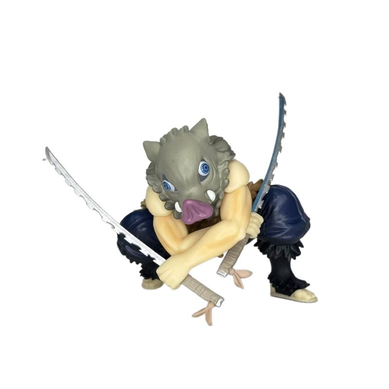 Demon Slayer Chibi Figures Tanjiro Nezuko Zenitsu Inosuke Double Blade Pig Head Model Desk Display T