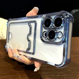 Soft TPU ช่องใส่การ์ดกระเป๋าสตางค์ Cardbag โปร่งใสเคสโทรศัพท์สําหรับ iPhone 11 12 13 14 15 16 17 Pro Max Plus Air Clear กันชนกลับกรณีฝาครอบ