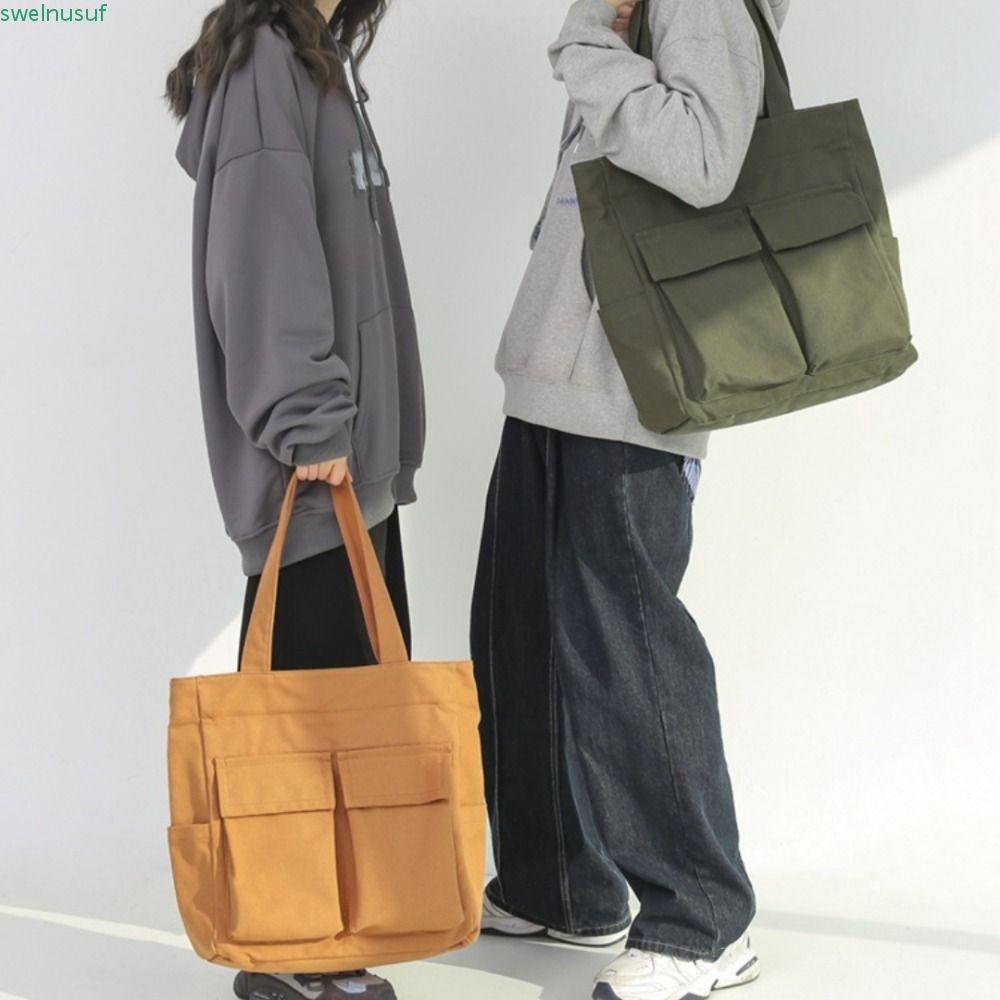 SAUTE Tote Bags, Multi-pocket Canvas Single Shoulder Bag, Korean Large Capacity Chic Commuting Messe