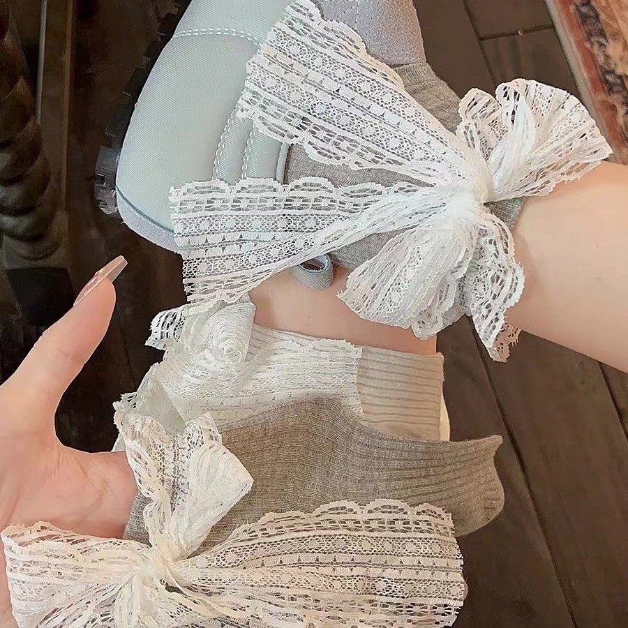 ถุงเท้าผ้าฝ้ายสไตล์เกาหลี JK ตกแต่งด้วยโบว์ลูกไม้ ระบายอากาศได้ดีและสวมใส่สบาย