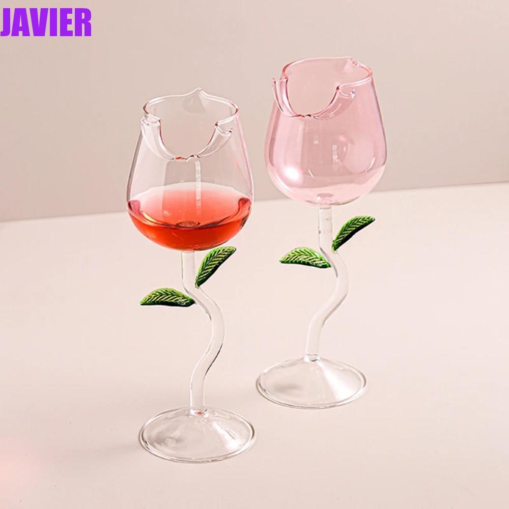 JAVIER Rose Wine Goblet, โปร่งใส 150/280ml Rose Wine Glass, ตกแต่งโต๊ะม้วนถ้วย Rim Glassware แว่นตาถ